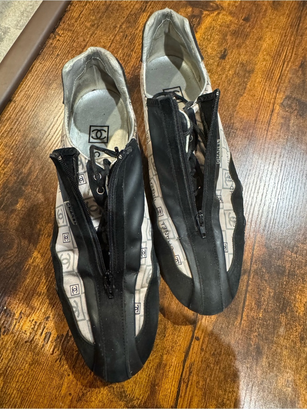 Vintage Chanel Sport Line Zip-up and Tie-up Sneakers in Black & Pink Sz 9 - Picture 2 of 14